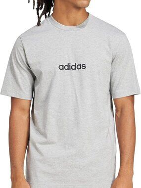 Adidas Mens Essentials Linear Single Jersey T-Shirt Med Grey Heather / Blk Large